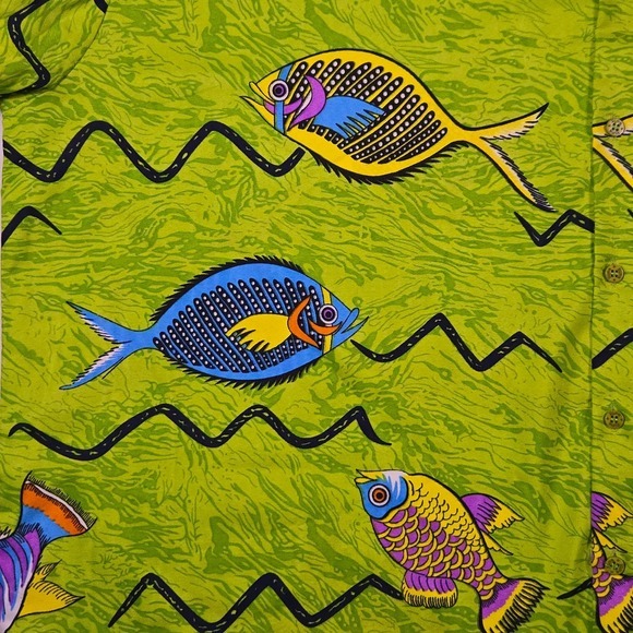 Rima Beach World Tropical Fish Hawaiian Shirt‎ 2XL Green Button Up - Picture 9 of 10
